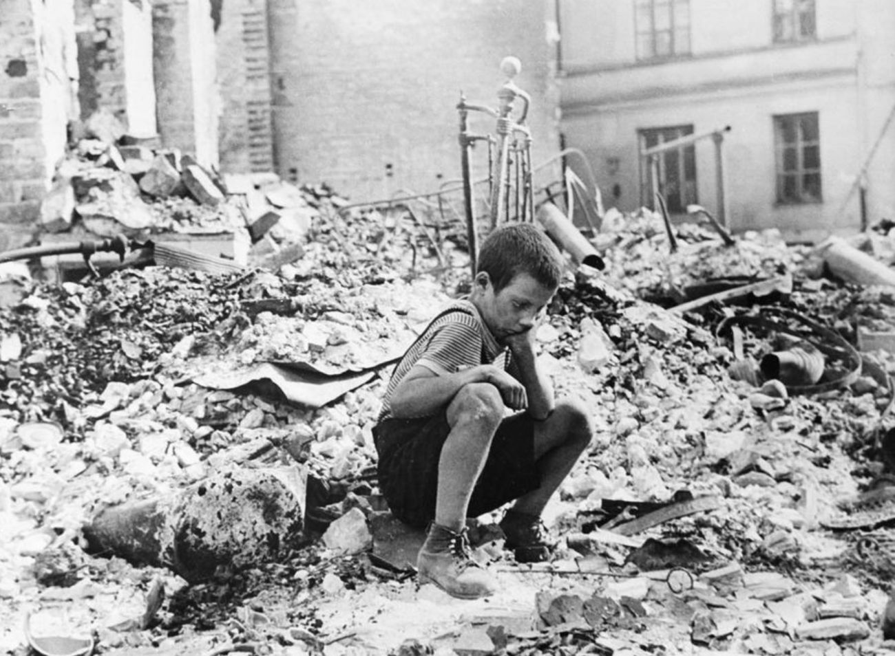 Polish child in rubble